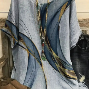 Casual Loose Geometric Crew Neck Shirt, Shirts & Blouses, color:Gray|size:XXL, JustFashionNow