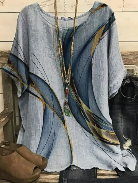 Casual Loose Geometric Crew Neck Shirt, Shirts & Blouses, color:Gray|size:XXL, JustFashionNow