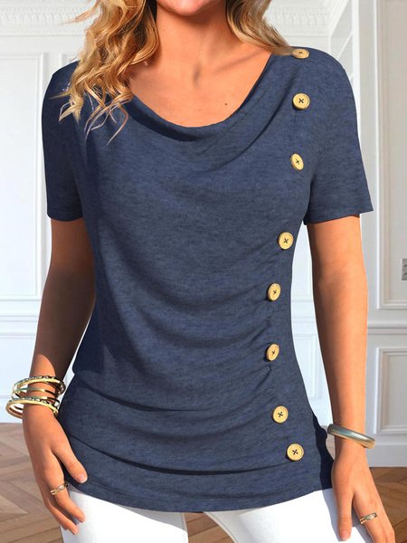 Plain Buttoned Casual Shirt, Shirts & Blouses, color:Dark Blue|size:4X, JustFashionNow