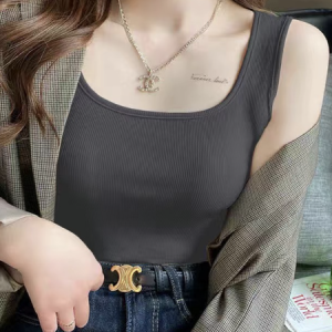 Casual Square Neck Plain Tank Top, Tanks & Camis, color:Deep Gray|size:3XL, Noracora