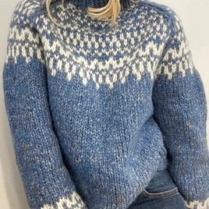 Turtleneck Boho Wool/Knitting Sweater, Sweaters, color:Blue|size:XXL, JustFashionNow