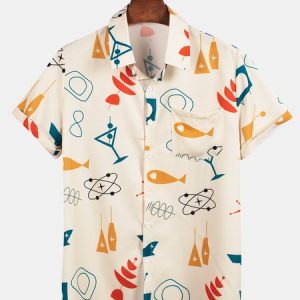 Men's 50's New Style Short Sleeve Casual Loose Shirt, Shirts ＆ Blouse, color:Beige|size:4XL, JustFashionNow
