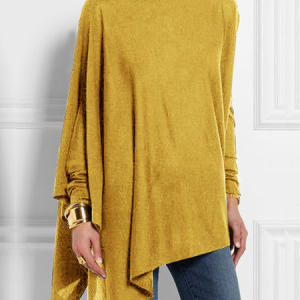 Loose High Elasticity Turtleneck Long sleeve A-Line Top, Tops, color:Yellow|size:XS, Stylewe