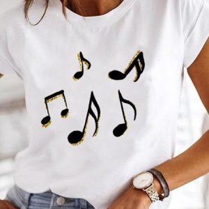 Music Casual Regular Fit Crew Neck T-Shirt, T-Shirts, color:White|size:XS, JustFashionNow