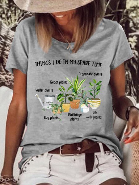 Women's Casual Things I Do In My Spare Time Plant T-Shirt, color:Gray|size:3XL, Lilicloth.com