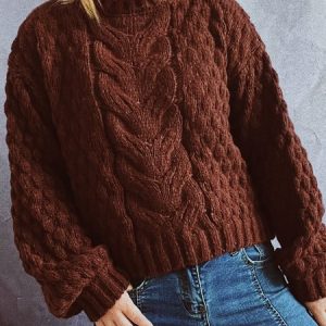 Casual Plain Crew Neck Sweater, Sweaters, color:Coffee|size:L, JustFashionNow