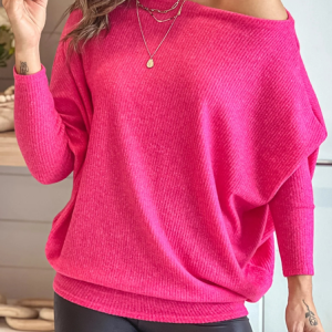 Batwing Sleeve Casual One Shoulder Shirt, Shirts & Blouses, color:Rose Red|size:XXL, JustFashionNow