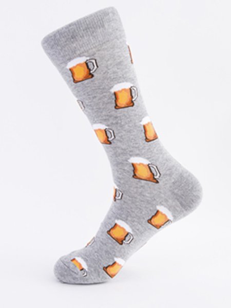 Fun Burger Beer High Stretch Socks, Men's Accessories, color:Gray|size:L, JustFashionNow