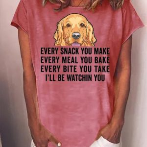 Women's Every Snack You Make Every Meal You Bake Every Bite You Take I'll Be Watching You Funny Graphic Printing Cotton Text Letters Casual T-Shirt, color:Red|size:3XL, Lilicloth.com