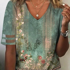 Casual V Neck Loose Shirt, Shirts & Blouses, color:Green|size:XXL, JustFashionNow
