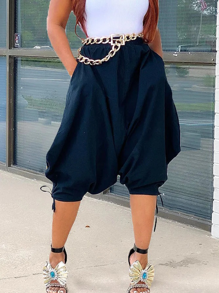 Plus Size Loose Lightweight Urban Loose Shorts, Plus Bottoms, color:Navyblue|size:4X, Stylewe