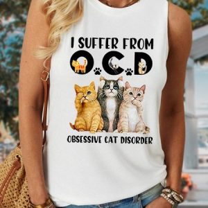 I Suffer From Ocd Obsessive Cat Disorder Women's Crew Neck Tank Top, color:White|size:3XL, Lilicloth.com