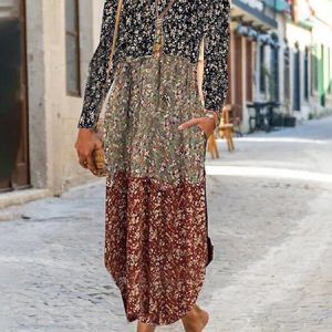 Floral Crew Neck Casual Long Sleeve Loose Maxi Dress, Dresses, color:Multicolor|size:XXL, JustFashionNow