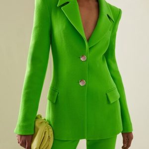 Lapel Collar Urban Plain Regular Fit Blazer, Blazers, color:Green|size:XXL, Stylewe