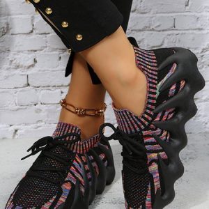 Colorful Shock Absorbing Cushioned Flyknit Sneakers, Sneakers, color:Black-purple|size:40, JustFashionNow