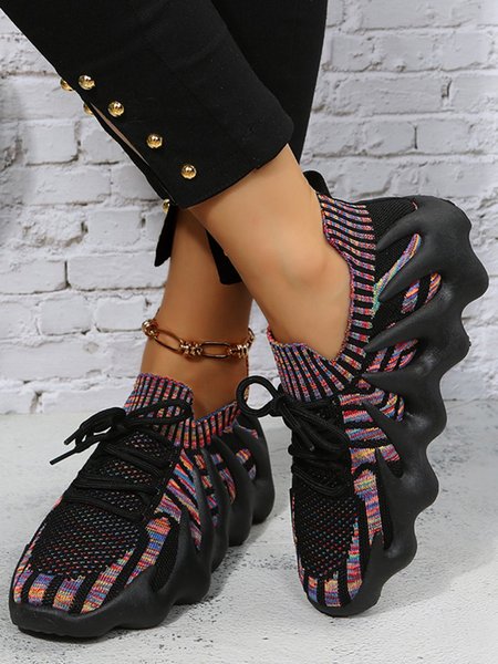 Colorful Shock Absorbing Cushioned Flyknit Sneakers, Sneakers, color:Black-purple|size:40, JustFashionNow
