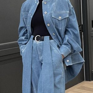 Long sleeve Plain Casual Denim Jacket, Jackets, color:Blue|size:XXL, Stylewe