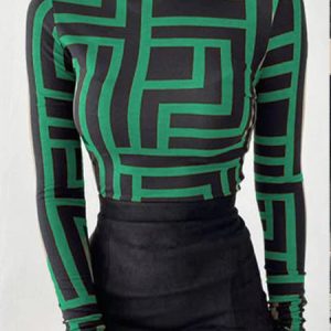 Slim Fit Basics Printed  Top, Tees, color:Green|size:XXL, Stylewe
