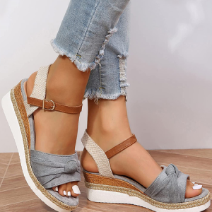 Women‘s Platform Sandals Casual Strappy Low Wedges Slip on Sandals Zipper Beach Sandals Dress Shoes Comfortable Outdoor Shoes, color:Gray|size:43, Lilicloth.com