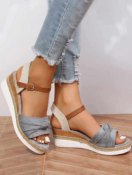 Women‘s Platform Sandals Casual Strappy Low Wedges Slip on Sandals Zipper Beach Sandals Dress Shoes Comfortable Outdoor Shoes, color:Gray|size:43, Lilicloth.com