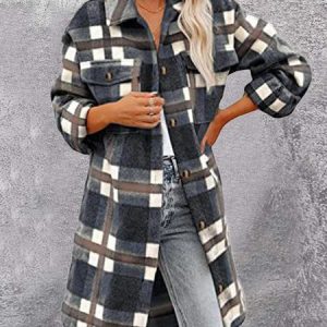 Casual Plaid Shawl Collar Teddy Jacket, Coats, color:Blue|size:XXL, JustFashionNow