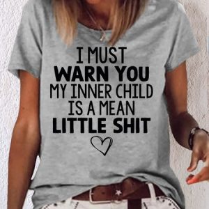 Women's My Inner Child Letters Crew Neck Casual T-Shirt, color:Gray|size:3XL, Lilicloth.com