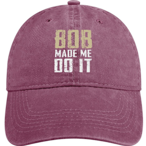 Funny Word Bob Made Me Do It Denim Baseball Cap, color:Rose Red|size:One-size, Lilicloth.com