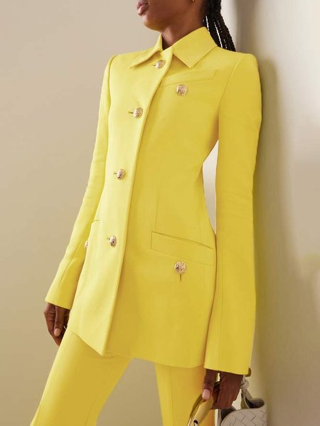 Shirt Collar Regular Fit Urban Blazer, Blazers, color:Yellow|size:XXL, Stylewe