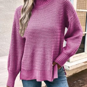 Women Wool/Knitting Plain Long Sleeve Comfy Casual Sweater, Sweaters, color:Purple|size:L, Noracora