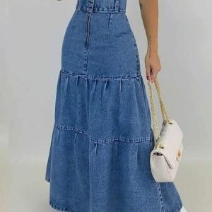 Denim Urban Plain Denim Skirt, Denim Skirts, color:Blue|size:XXL, Stylewe