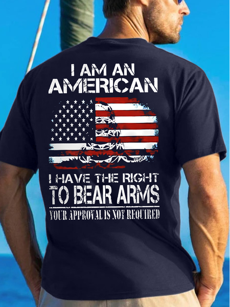 Men's I Am An American I Have The Right To Bear Arms Your Approval Is Not Required Funny Graphic Printing Independence Day Cotton Crew Neck Casual T-Shirt, T-shirts, Lilicloth.com