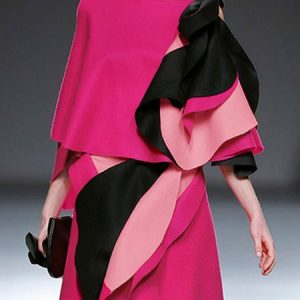 Boat Neck Color Block Elegant Shirt, Blouses and Shirts, color:Pink|size:XXL, Stylewe