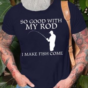 Men's So Good With My Rod I Make Fish Come Funny Graphic Printing Casual Crew Neck Cotton T-Shirt, color:Purplish blue|size:3XL, Lilicloth.com