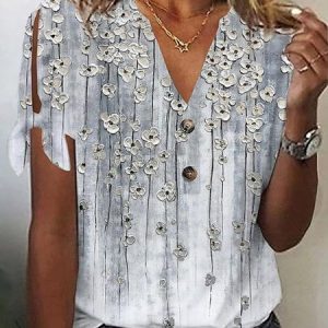 Floral Casual Knitted T-Shirt, T-Shirts, color:Gray|size:XXL, JustFashionNow