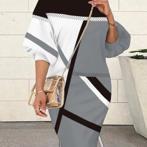 Casual Crew Neck Color Block Dress, Dresses, color:Multicolor|size:XXL, JustFashionNow