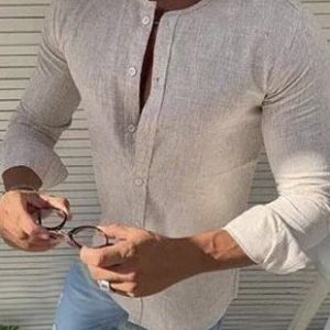 Regular Sleeve Shirt Collar Casual Cotton-Blend Plain Shirt, Shirts ＆ Blouse, color:Khaki|size:3XL, JustFashionNow