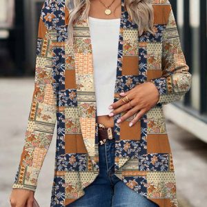 Wrap Long Sleeve Floral Regular Micro-Elasticity Loose Kimono For Women, Kimono, color:Yellow|size:XXL, catalog Noracora shop