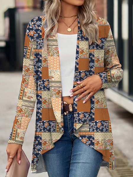 Wrap Casual Floral Loose Kimono, Cardigans, color:Yellow|size:XXL, JustFashionNow