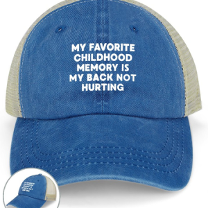 Men's Cotton My Favorite Childhood Memory Is My Back Not Hurting Washed Mesh-back Baseball Cap, color:Blue|size:One-size, Lilicloth.com