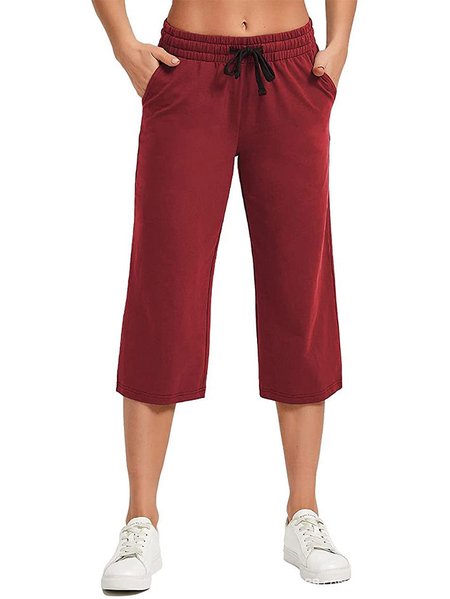 Women's Summer Hiking Loose Drawstring Pants Water-Resistant Wide Leg Pants with Pockets, color:Wine Red|size:3XL, Lilicloth.com