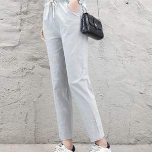 Casual Plain Natural Long Lace-up Straight Pants, Pants, color:Light Gray|size:XXL, Noracora