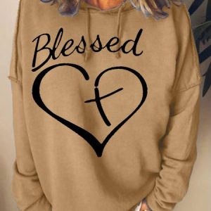 Womens Faith Cross Casual Sweatshirt, color:Khaki|size:3XL, Lilicloth.com
