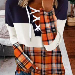 Cotton-Blend Loose V Neck Sweatshirt, Sweatshirts & Hoodies, color:Multicolor|size:XXL, JustFashionNow