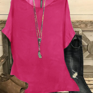 JFN Round Neck Solid Casual Blouse, Shirts & Blouses, color:Pink|size:XXL, JustFashionNow