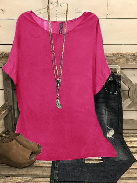 JFN Round Neck Solid Casual Blouse, Shirts & Blouses, color:Pink|size:XXL, JustFashionNow