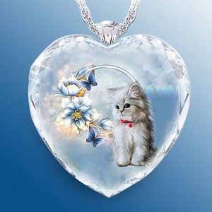 Blue Cat Floral Crystal Cordate Pendant Necklaces, Necklaces, color:Blue|size:One-size, JustFashionNow