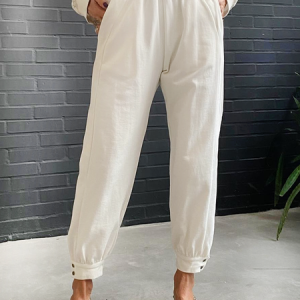 Cotton And Linen Linen Buttoned Pants, Pants, color:White|size:XXL, JustFashionNow