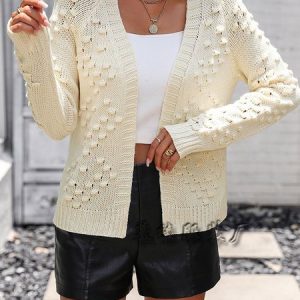 Women Plain Long Sleeve Comfy Casual Cardigan, Cardigans, color:Apricot|size:XL, Noracora