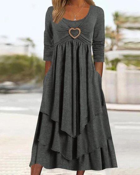 Casual Jersey Grommets Loose Dress, Dresses, color:Deep Gray|size:XXL, JustFashionNow