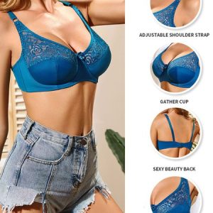 Ultra Thin C/D Cup Push Up Adjustable Sexy Lace Underwire Bra, Trendy Bras, color:Lake Blue|size:42/95D, JustFashionNow